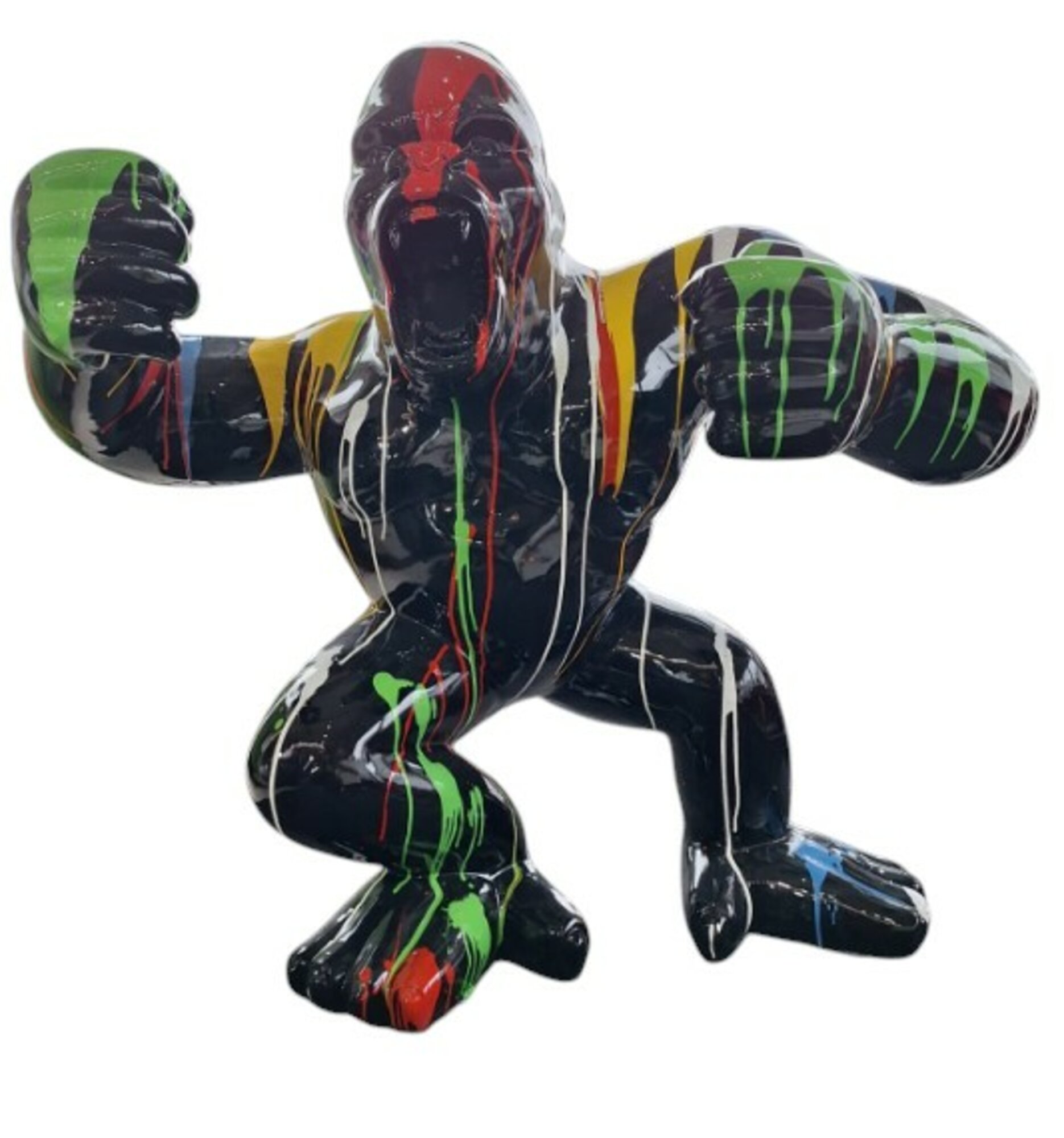 Dekorative Gorilla Skulpture Abstrakt Design Massiv Schwarz Bunt Figur Sofort