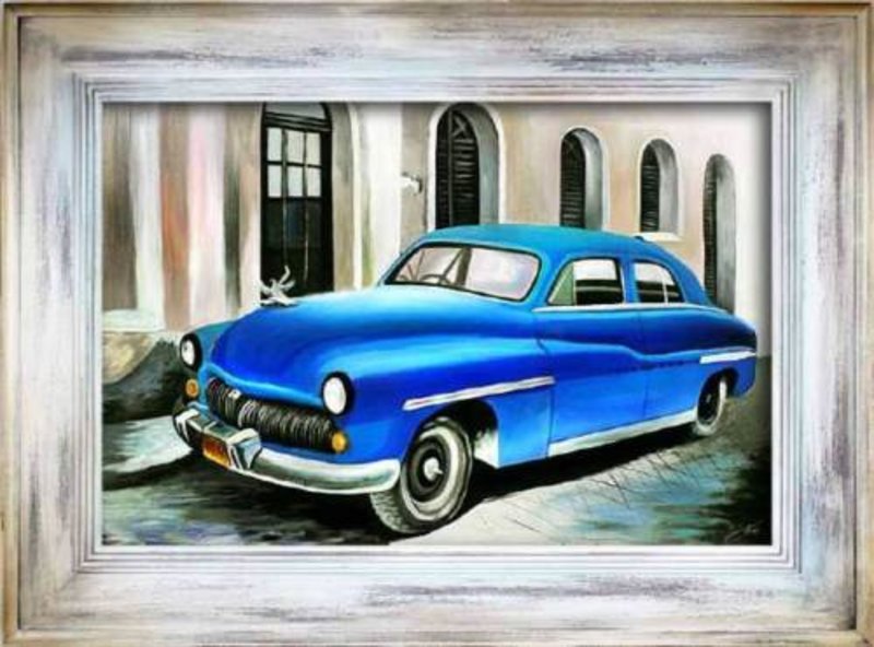 Oldtimer Auto Ölbild Bild Bilder Gemälde Ölbilder Mit Rahmen 86X116CM - G15952