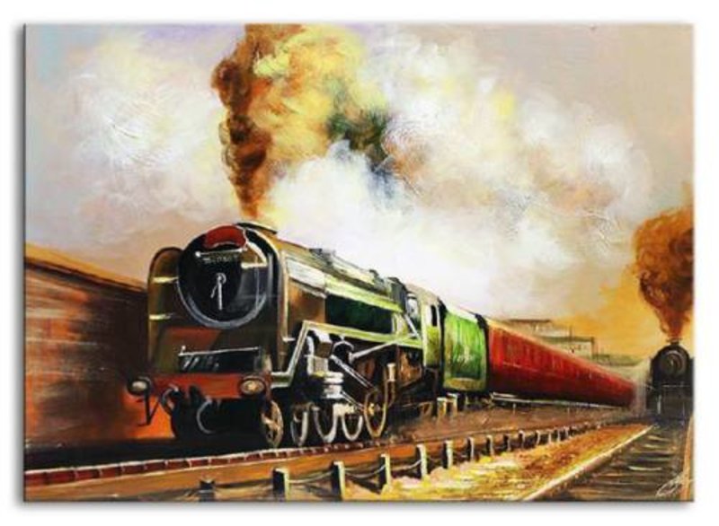 Oldtimer Eisenbahn Ölbild Bild Bilder Gemälde Ölbilder Keilrahmen 60X90CM-G94210