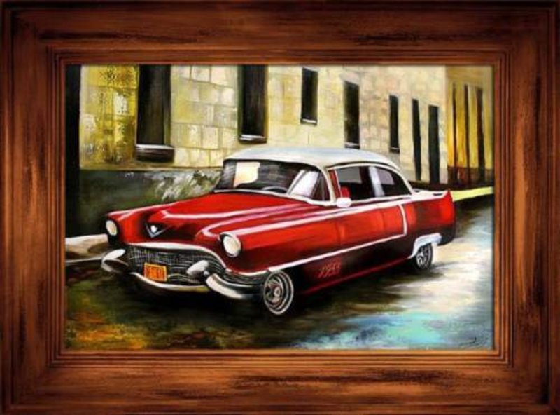 Oldtimer Auto Ölbild Bild Bilder Gemälde Ölbilder Mit Rahmen 86X116CM - G15948