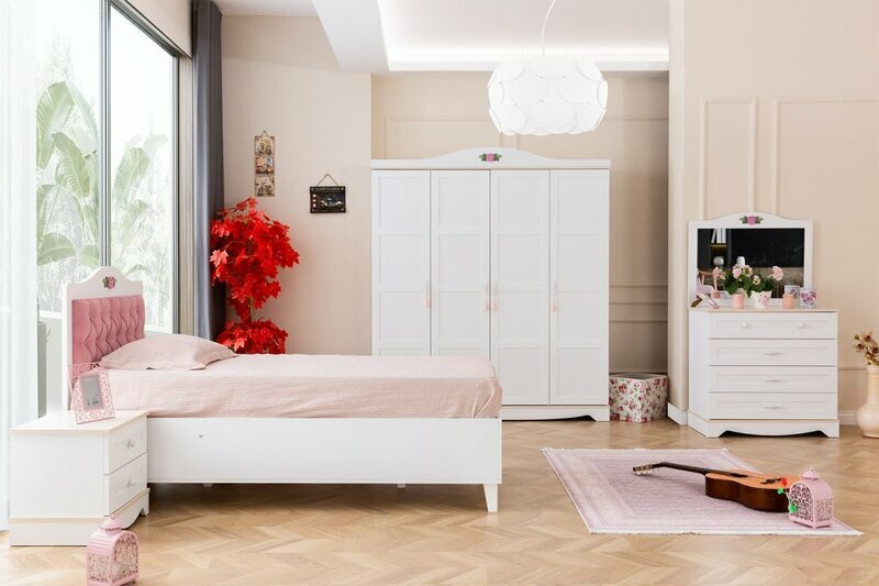 Moderne Weiße Kinderzimmer Möbel Luxus Garnitur Kinderbett Kommode 5tlg