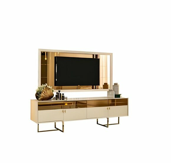 Goldene Wohnzimmer Garnitur Stilvolles Sideboard Moderne TV-Rahme 2tlg