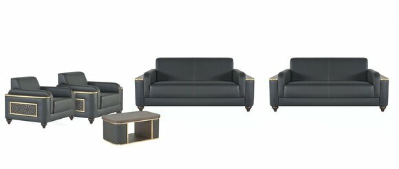 Graue Sitzgarnitur Luxuriöse Sofas Designer Lehnsessel Couchtisch 5tlg