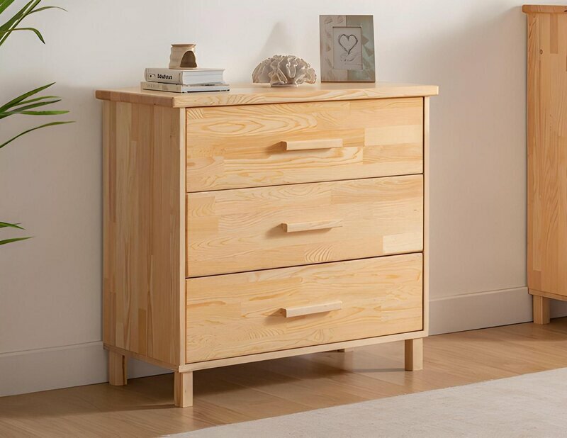 Hochwertige Beige Kommode Schlafzimmer 3-Schubladen Sideboard Holz Möbel