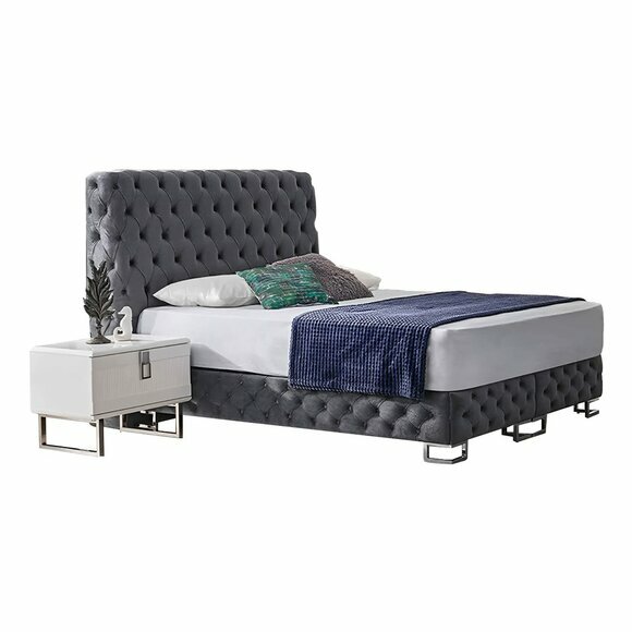 Grau-Weiße Komplette Garnitur Chesterfield Bett Schlafzimmer Möbel 3tlg