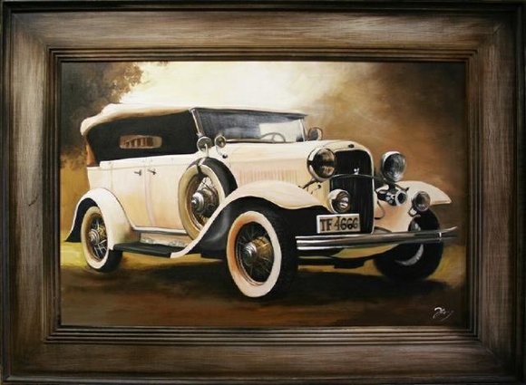 Oldtimer Auto Ölbild Bild Bilder Gemälde Ölbilder Mit Rahmen 86X116CM - G06819