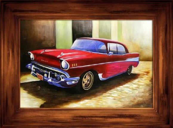 Oldtimer Auto Ölbild Bild Bilder Gemälde Ölbilder Mit Rahmen 86X116CM - G06820