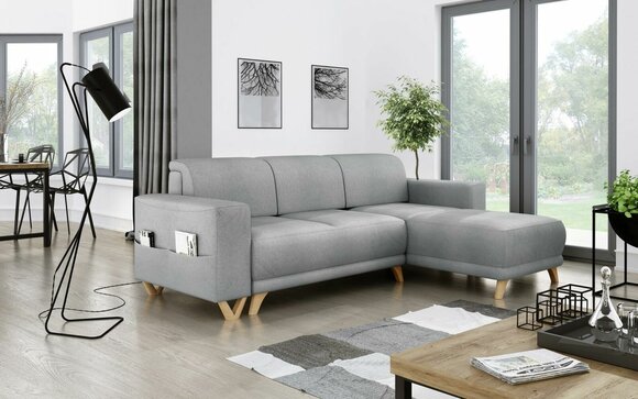 Design Ecksofa L-Form Sofa Couch Polster Schlafsofa Textil Bettfunktion