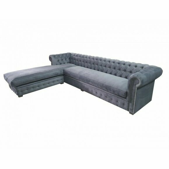 Samt Ecksofa Chesterfield Textil Stoff Eckcouch Sofa Polster Couch Eckgarnitur