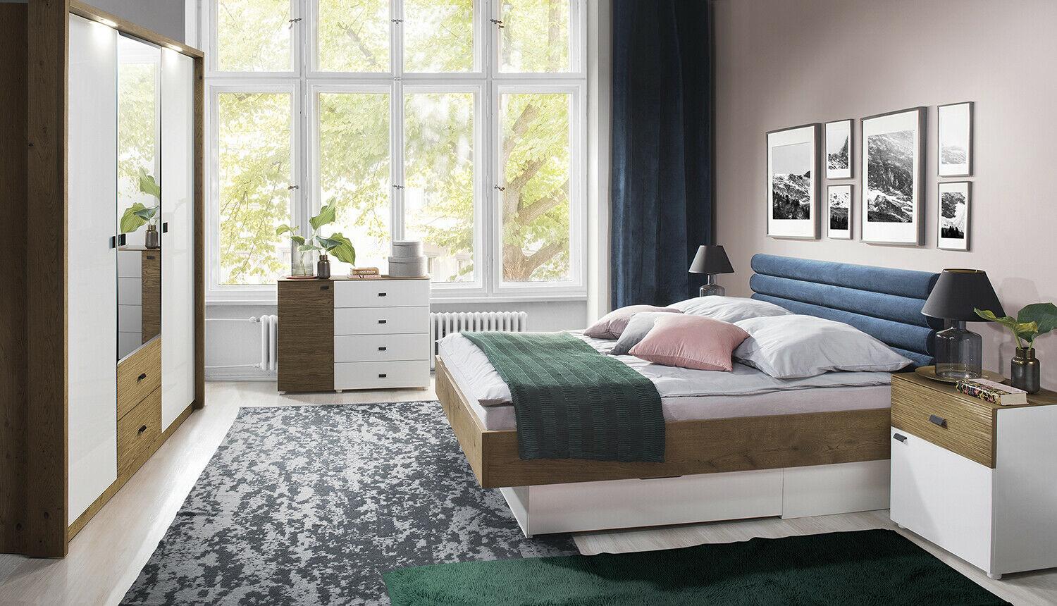 Design Schlafzimmer 5tlg. Set Bett Nachttische Kommode Kleiderschrank