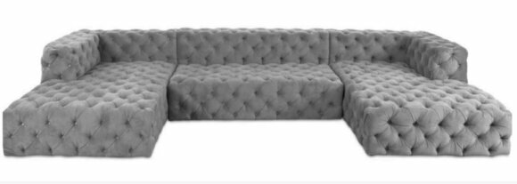 Chesterfield U Form Sofa Grau XXL Big Textil Stoff Couchen Luxus Möbel