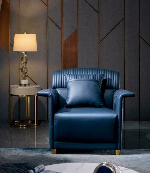 Sessel Stuhl Esszimmer Fernseh Lounge Sitz Blau Modern Design