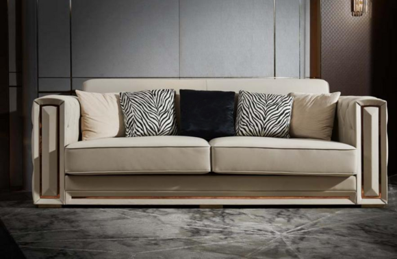 Chesterfield Sofa Beige Leder Luxus Wohnzimmer Design Couchen Polster