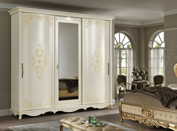 Schlafzimmermöbel Kleiderschrank mit Spiegel Coupe Massivholz Design Italien Neu