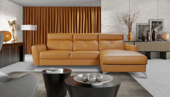 Design Eck Wohnlandschaft Sofa Couch Polster Sitz Garnitur Leder Sofas Orange