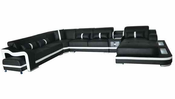 Leder Couch Polster Sitz Design Eck Garnitur Sofa Wohnlandschaft + Licht + USB