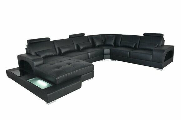 Design Leder Polster Sitz Ecke Zimmer Sofa Eck Sofas mit USB Designer Wohn LED