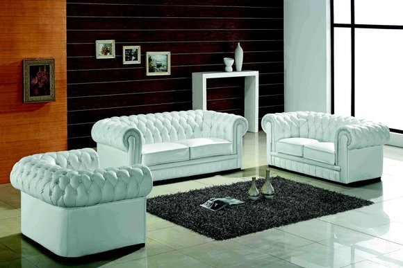 Chesterfield Sofagarnitur Klassiche Wonzimmer Couch Sofa Set 100% Leder Sofort