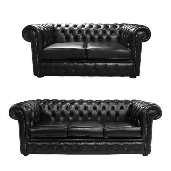 Chesterfield Sofagarnitur 3+2 Sitzer Couch Sofa Set Polster 100% Leder Sofort