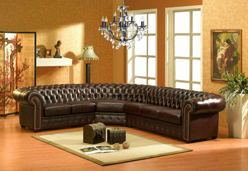 Klassische Chesterfield Eckcouch Polster Ecke Ledersofa Sofa 100% Leder Sofort