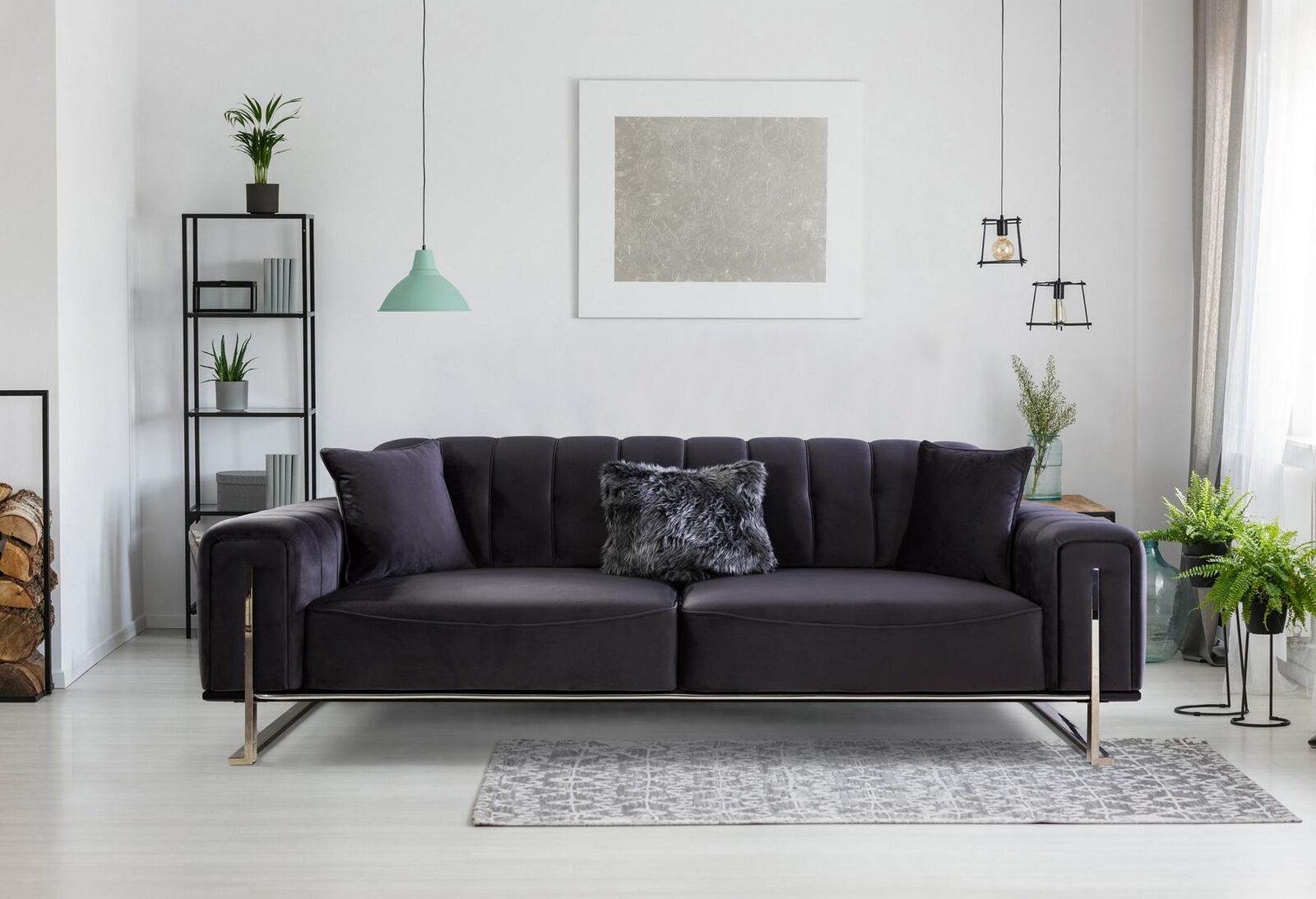 Designer Sofa 3 Sitzer Modern Möbel Schwarz 240cm Big xxl Wohnzimmer