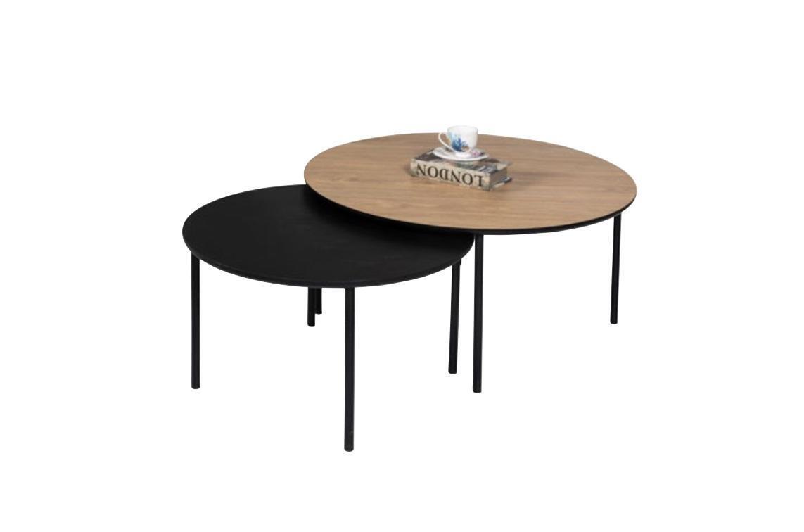 Couchtisch Kaffeetisch Gruppe Beisteltisch Schwarz Set Braun Holz 2tlg