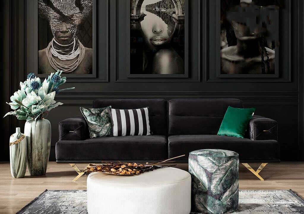 Schwarzes Edelstahl Sofa Moderne Wohnzimmer Couch Textilmöbel Luxus