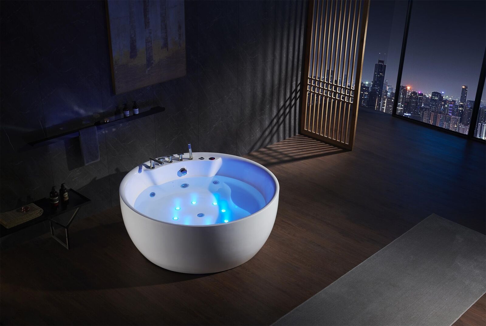 Runde Badewanne Whirlpool Wannen LED Sprudel Wanne Massage Design Wellness