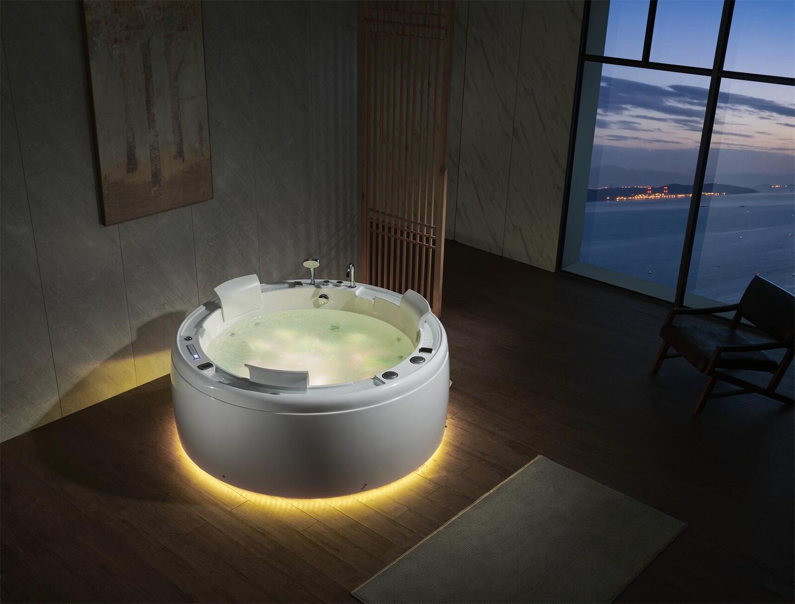 Luxus Whirlpool Badewanne Runde Wanne Licht Wasserfall LED-Beleuchtung