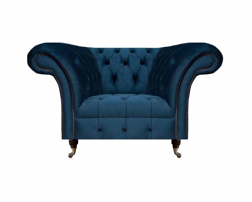 Chesterfield Sessel Blau Sitzmöbel Wohnzimmer Polstersessel Luxus Textil