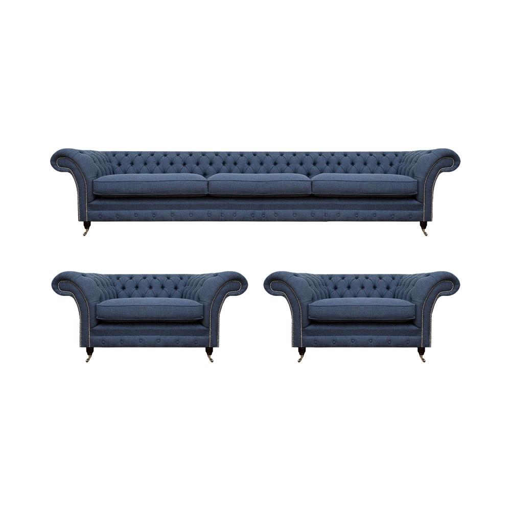 Blau Luxus Komplett 3tlg Design Modern Sofagarnitur Wohnzimmer Chesterfield