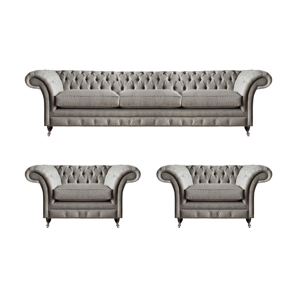 Grau Luxus Modern Sofa Set Komplett 3tlg Polstersofas Chesterfield Wohnzimmer