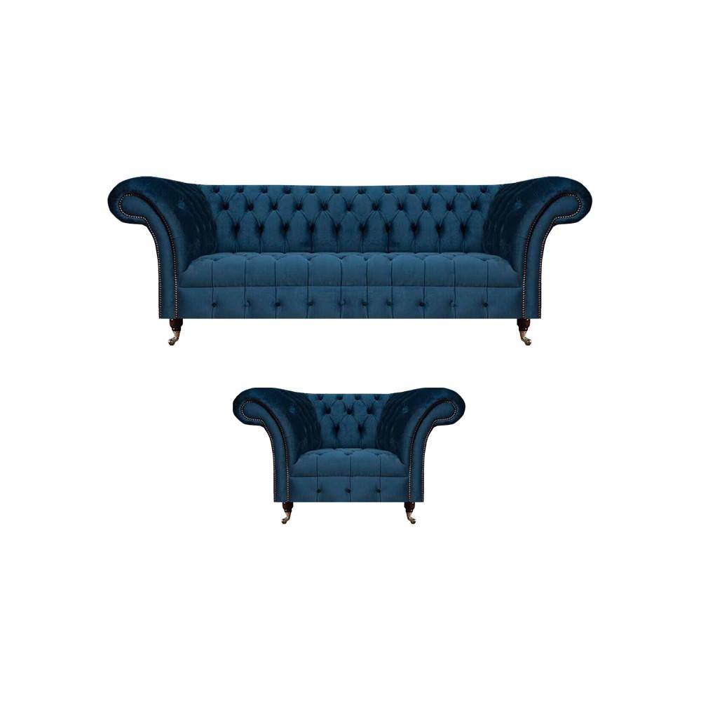 Wohnzimmer Sitzmöbel Blau Sofa Dreisitze Luxus Sessel Möbel Chesterfield