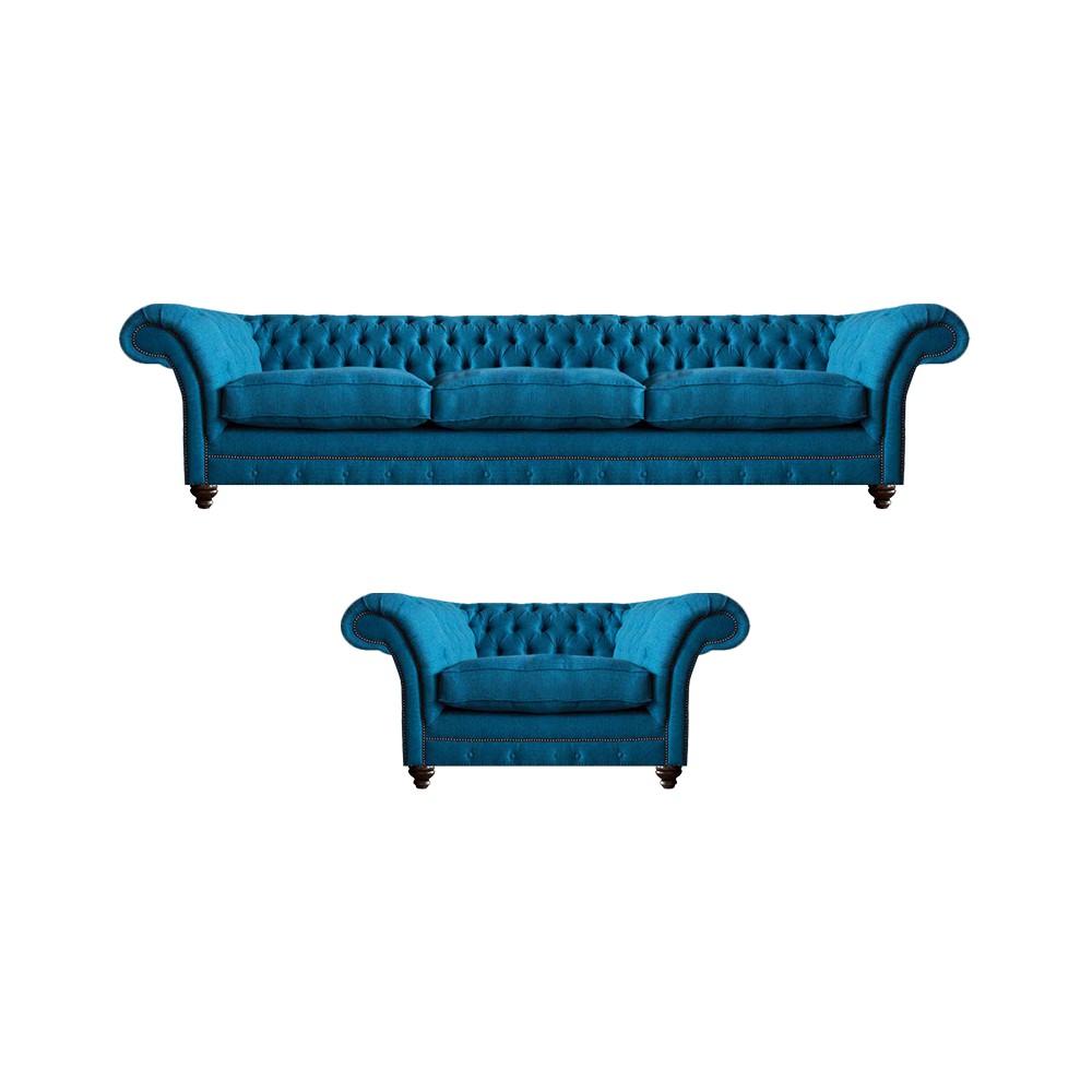 Blau Sofa Dreisitze Polstermöbel Couch Textil Sessel Chesterfield Einrichtung