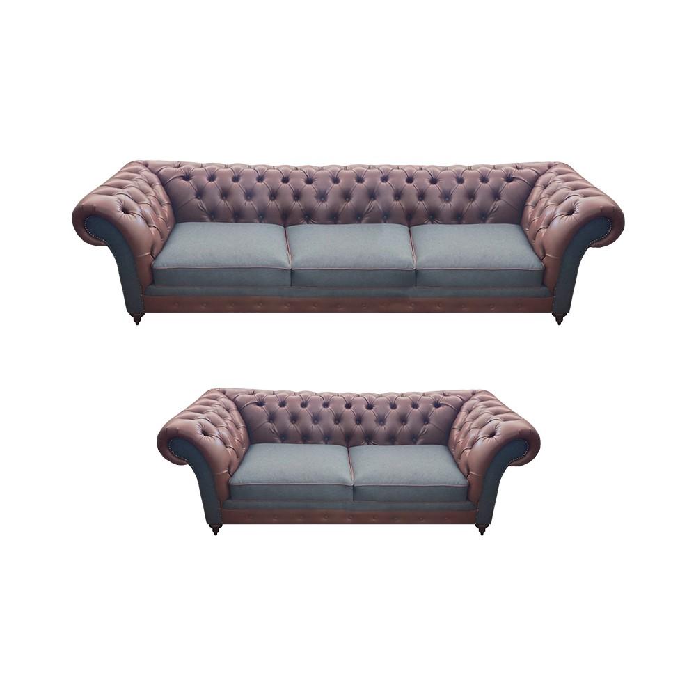 Wohnzimmer 2x Sofas Komplett Couchen Designer Leder Sitzmöbel Chesterfield