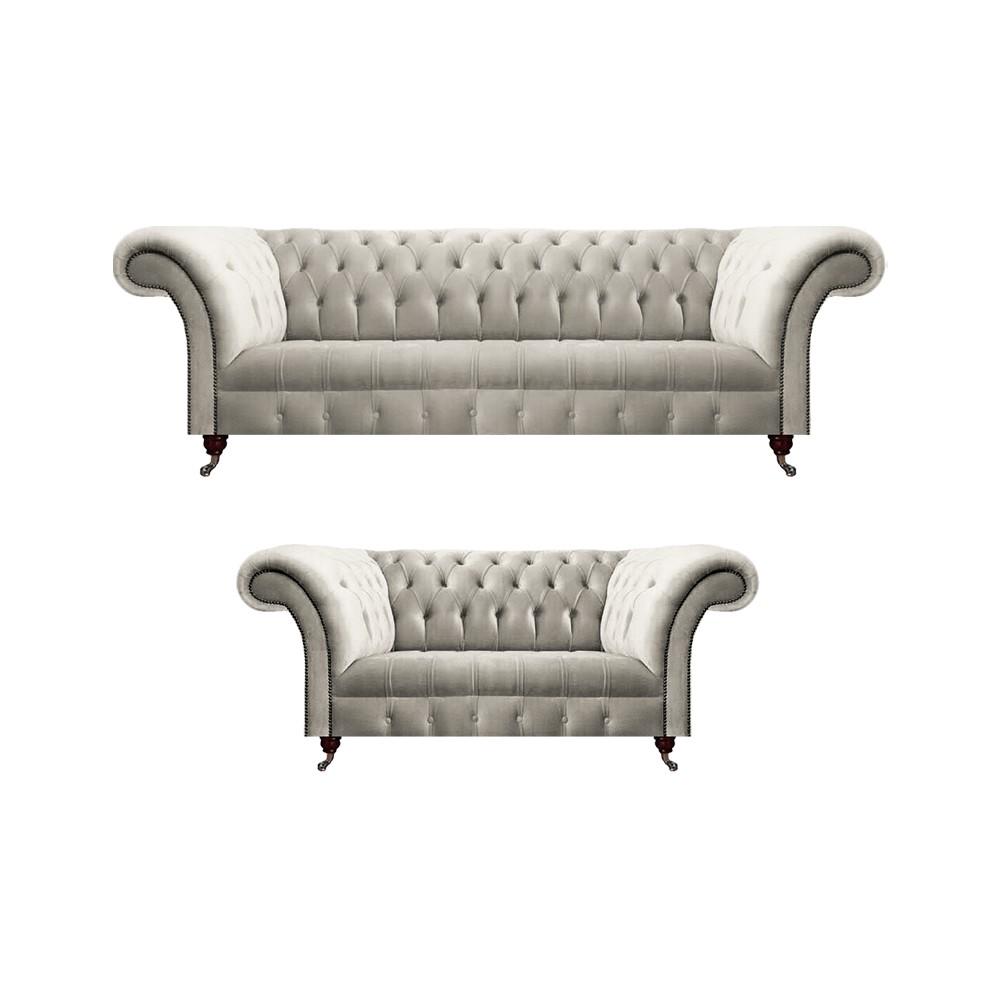 Chesterfield Luxus Design Garnitur 2x Sofas Wohnzimmer Komplett Textil