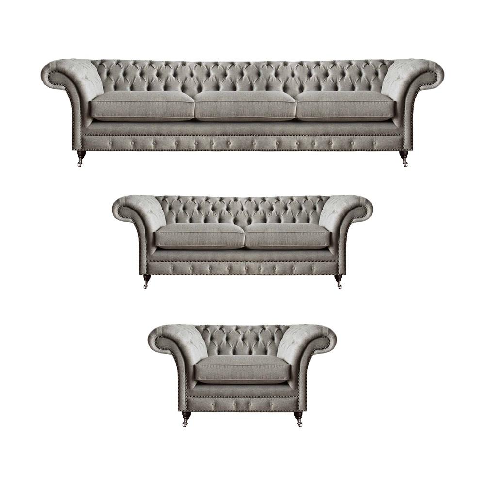 Möbel Sitzmöbel Komplett Set 3tlg Sofas Neu Grau Sessel Wohnzimmer Chesterfield