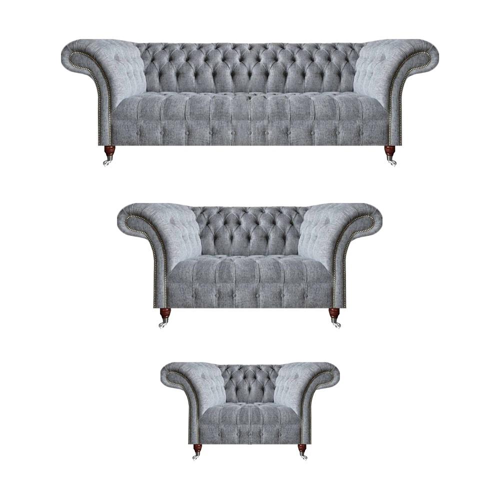 Chesterfield Grau Sofas Komplett 3tlg Sessel Design Möbel Sofagarnitur