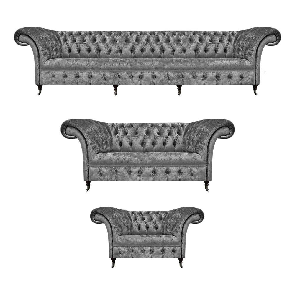 Design Polstermöbel Grau Sofagarnitur Chesterfield Sofas Set Wohnzimmer