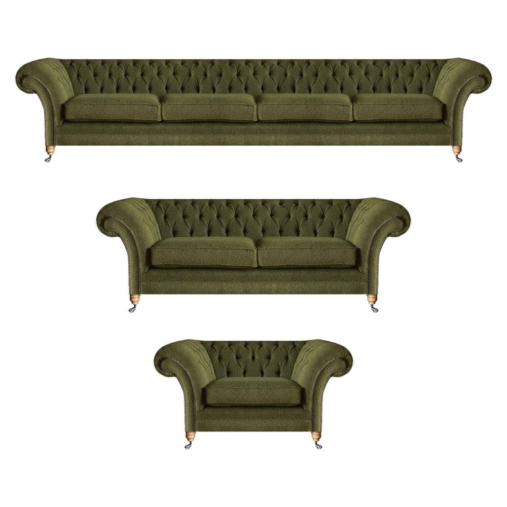 Modern Grün Komplett Polstermöbel Set 3tlg Sofagarnitur Design Chesterfield