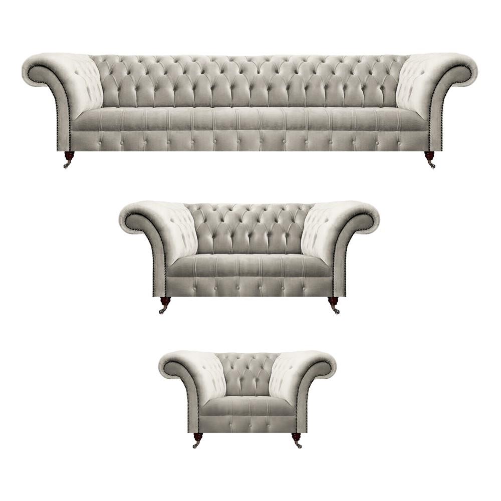 Luxus Design Sofa Set 3tlg Chesterfield Wohnzimmer Weiß Komplett Einrichtung