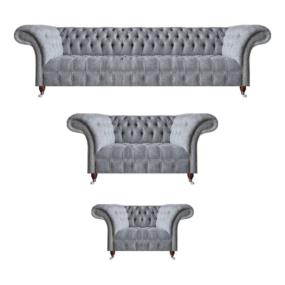 Sofagarnitur Grau Set 3tlg Design Möbel Sessel Chesterfield Sofas Wohnzimmer