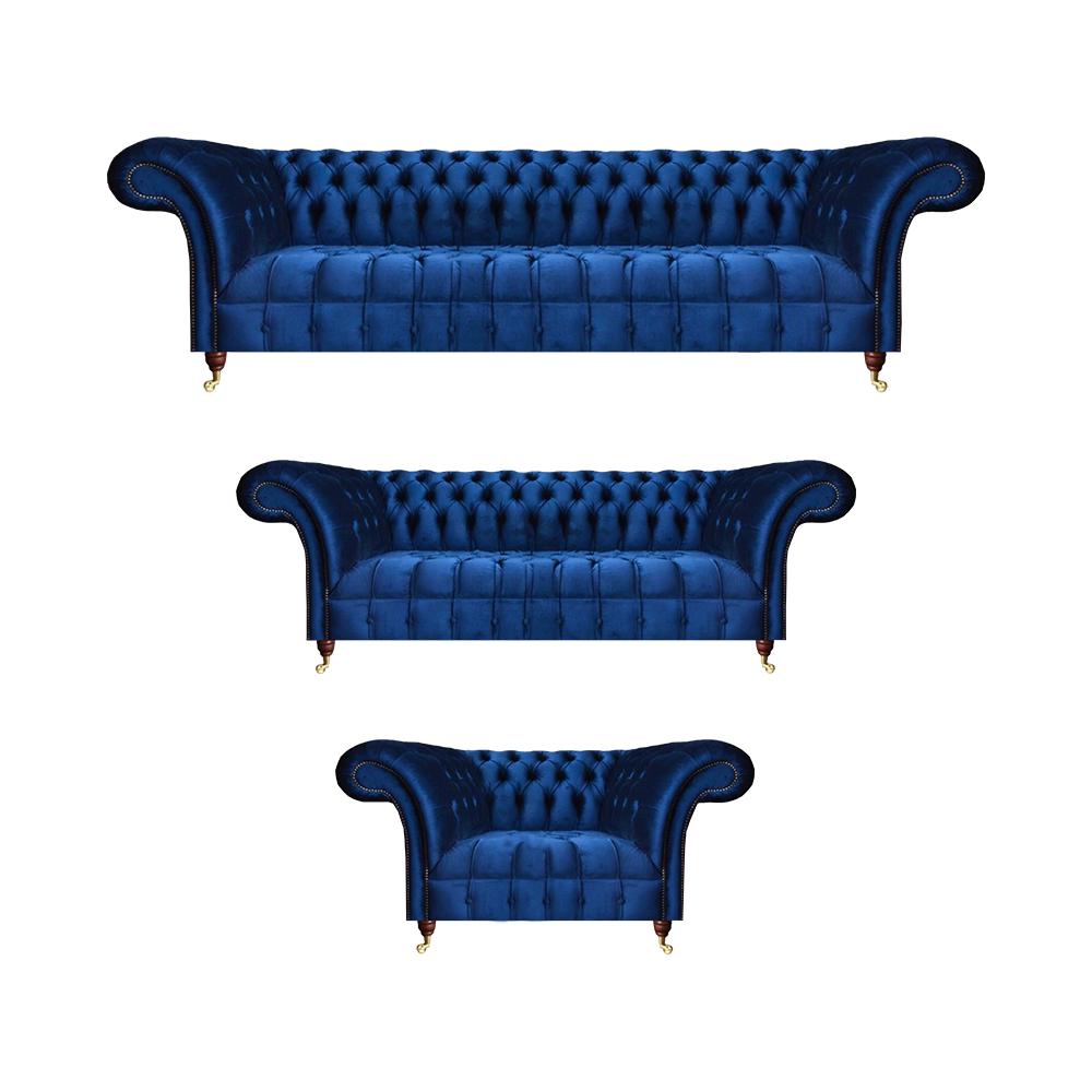 Polstermöbel Blau Sofa Komplett 3tlg 2x Sofas Einrichtung Sessel Chesterfield