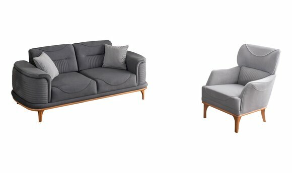 Modernes graues 2-teiliges Wohnzimmerset Dreisitzer-Sofa und Sessel