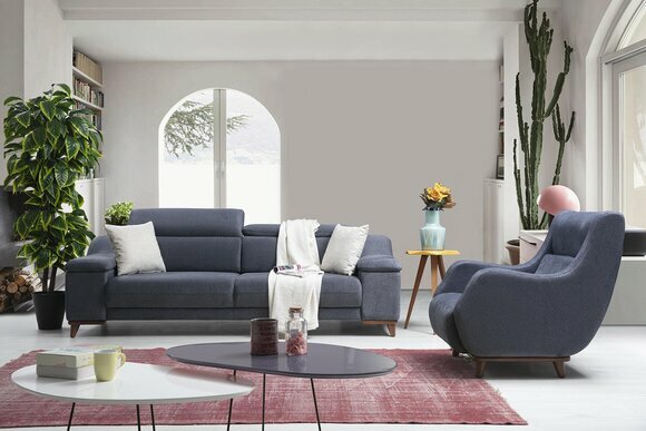 Wohnzimmer Komplett 2 tlg Dreisitzer Sofa Modern Sessel Textil Neu Möbel Couch