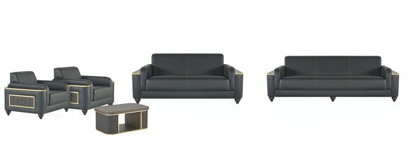 Schwarze Wohnzimmer Sitzgarnitur Designer Dreisitzer Sessel Couchtisch