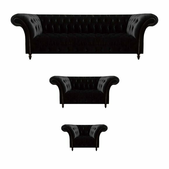 Schwarze Textilsofas Designer Wohnzimmer Luxus Sitzgarnitur Möbel 3tlg