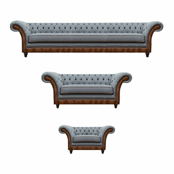 Grau-Braune Chesterfield Polstercouchen Designer Sofagarnitur 3tlg Set