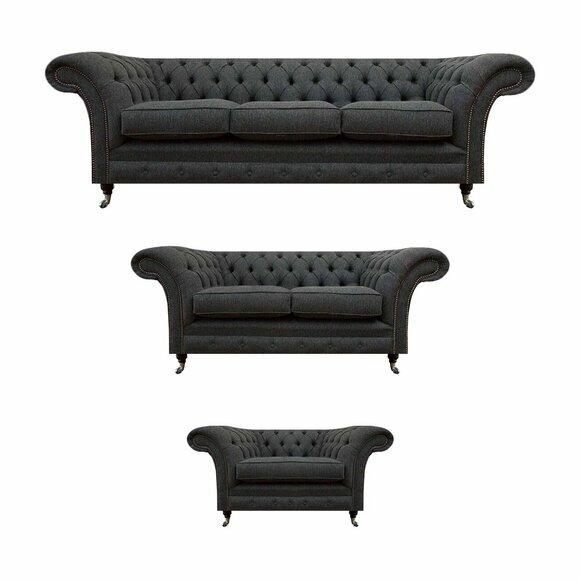 Exklusive Schwarze Polstersofas Chesterfield Dreisitzer Luxuriöser Sessel