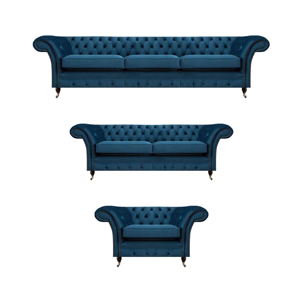 Blaue Chesterfield Sitzmöbel Moderne Couchgarnitur Wohnzimmer Möbel 3tlg